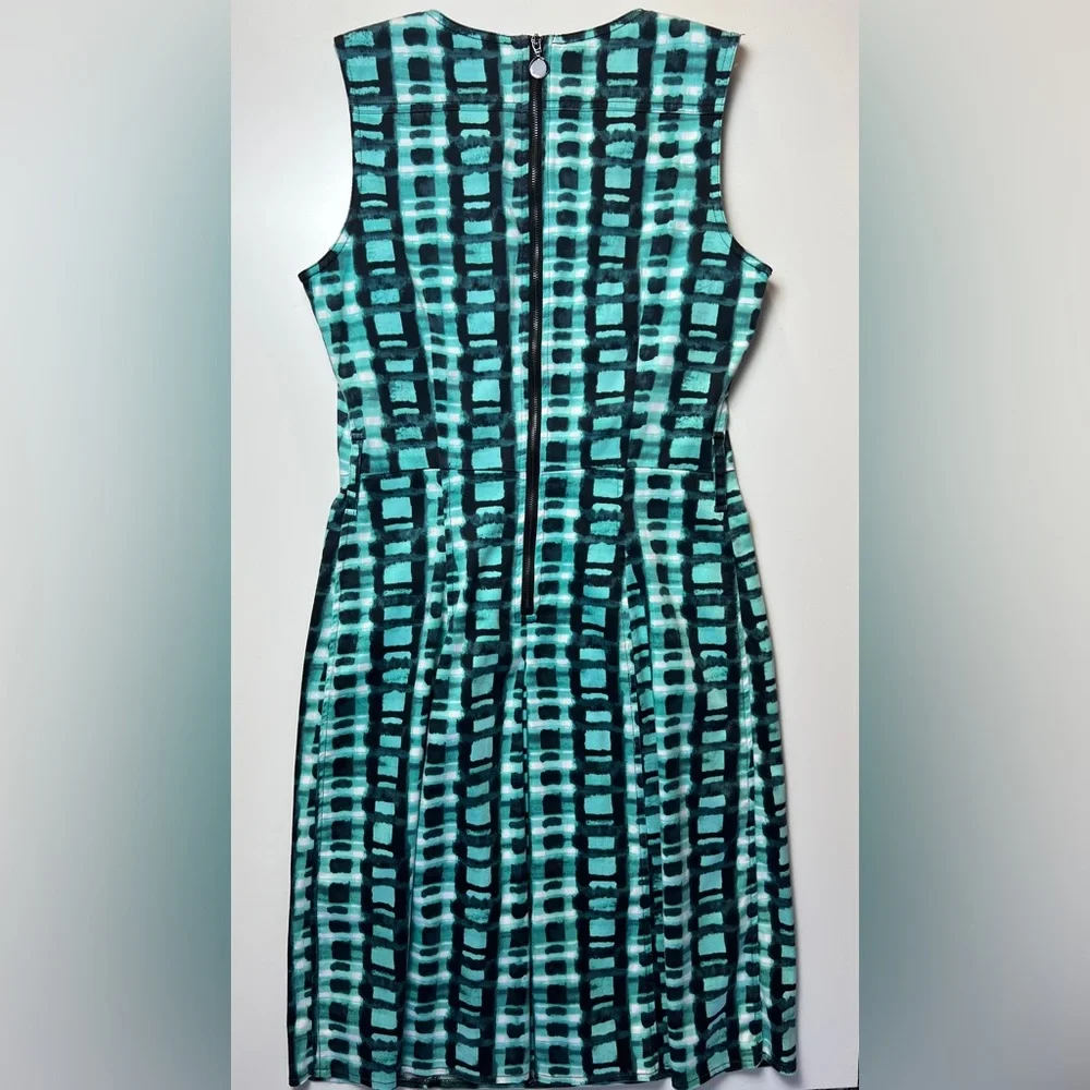 Marvin Richards Cotton Sheath Dress Teal Abstract Print Utility Pockets Size 4 - Picture 3 of 13